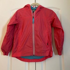 LL Bean Girls Raincoat Windbreaker Hooded Jacket coral pink lightweight size 10